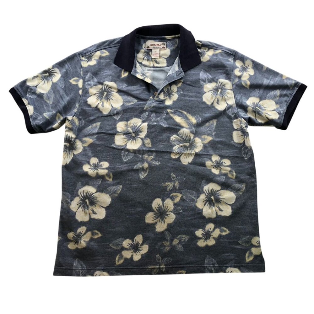 Summa Mens Polo Shirt Size XL Floral Hawaiian Short Sleeve Casual Boho Travel